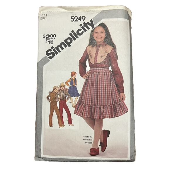 Simplicity Sewing Pattern Western Vintage Dress Skirt Pants Vest Girls 8 Cut - Picture 1 of 4